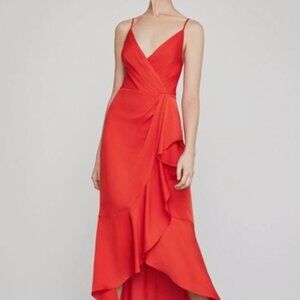 NWT BCBGMAXAZRIA Wrap Ruched Ruffle Asymmetrical High Low Maxi Dress Sz 2